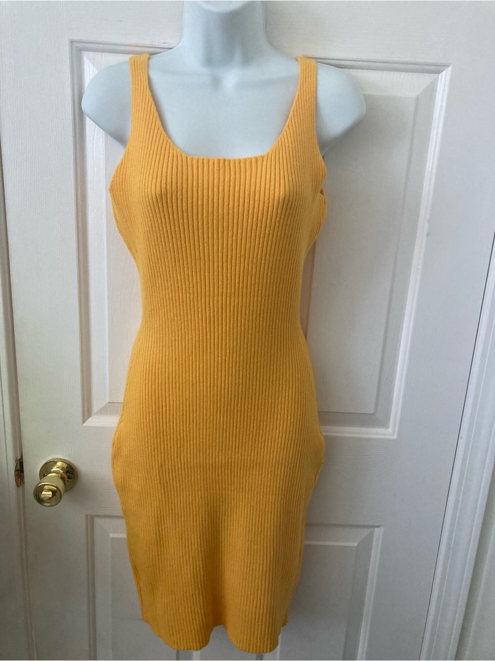 Sleeveless Ribbed Knit Yellow Bodycon Dress